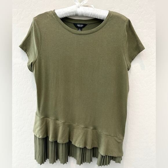 SIMPLY VERA VERA WANG | Olive Green Pleated Hem Tunic Tee Shirt | Medium - Picture 1 of 8